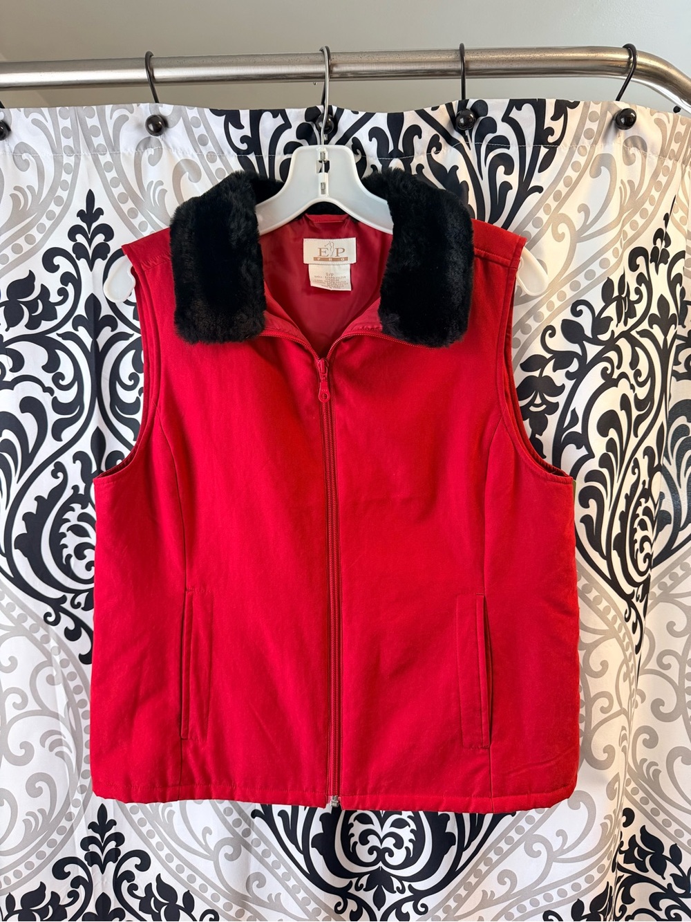 EP Pro Red Vest with Black Faux-Fur Collar